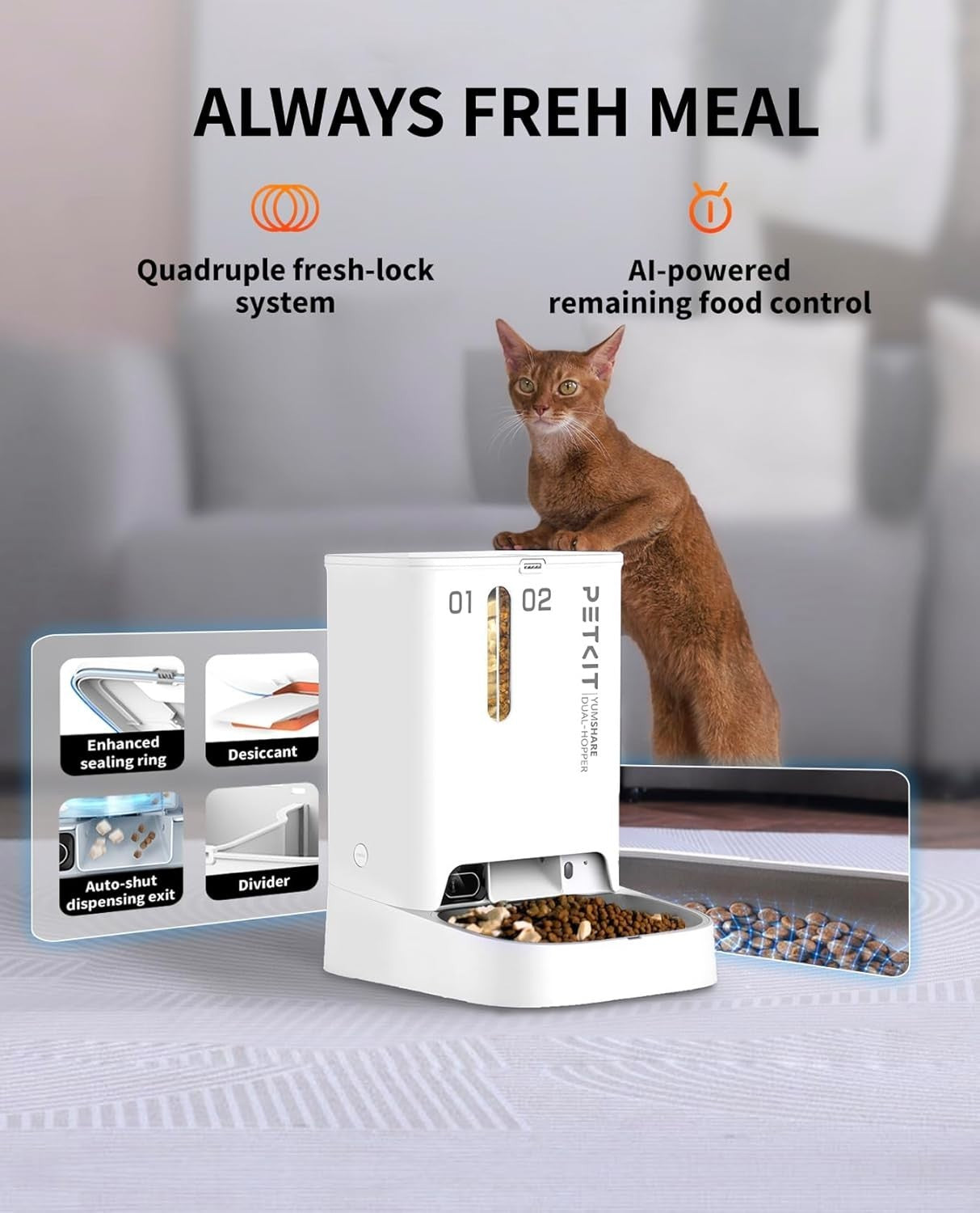 Automatic Cat Feeder Camera 5L Dual Hopper WiFi App Control 1080P HD
