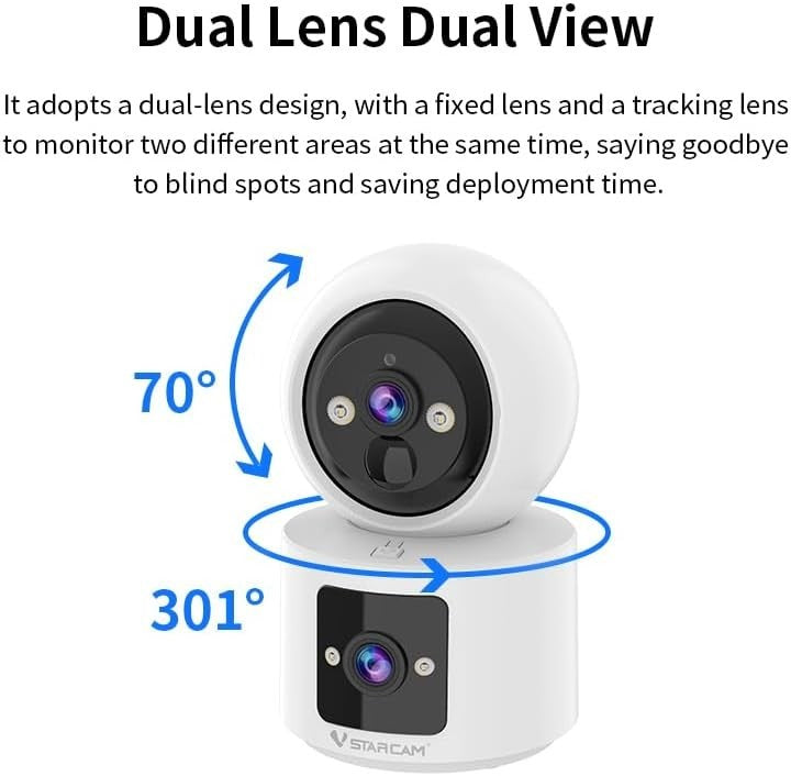 2K Indoor Security Camera Dual Lens WiFi Auto Tracking 8GB Card