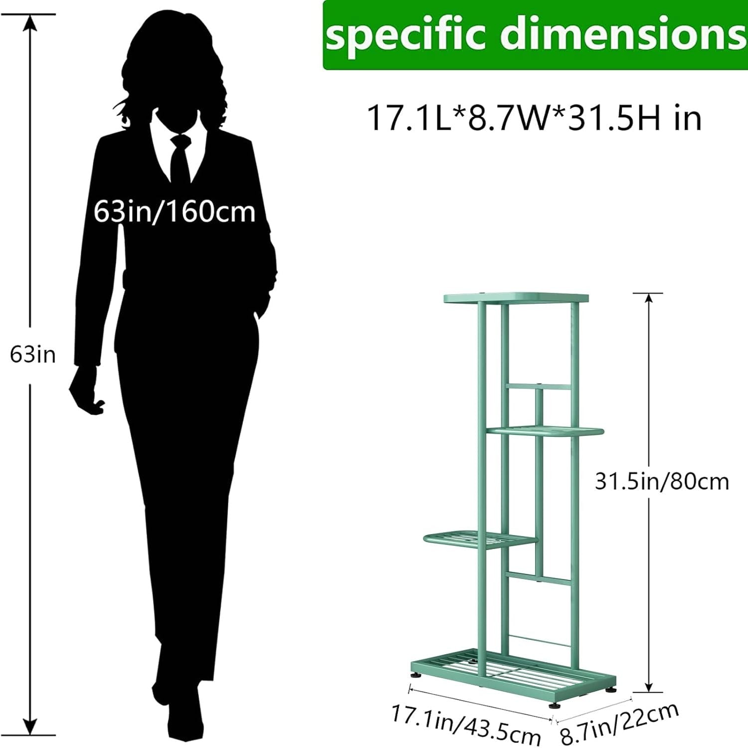 4 Tier Green Metal Plant Stand Indoor Outdoor Flower Pot Display Shelf