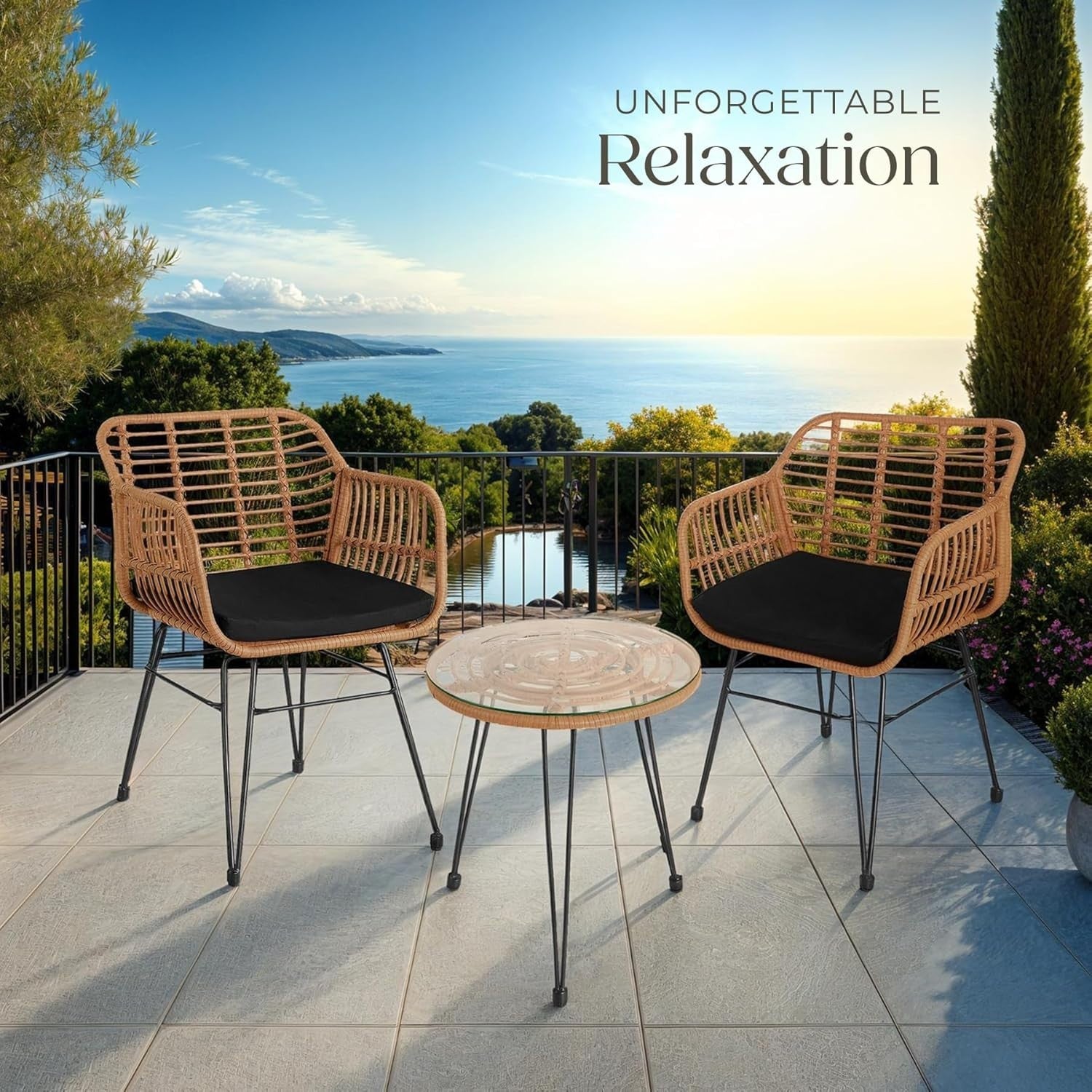Rattan Bistro Set 2 Seater Garden Chairs Glass Table Balcony Patio Furniture