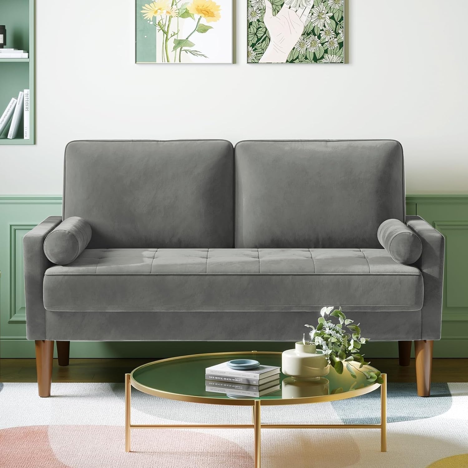Modern Grey 2 Seater Velvet Sofa Small Couch for Lounge Bedroom Office