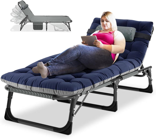 Heavy-Duty Folding Sun Lounger with Adjustable Backrest & Cushion, Portable