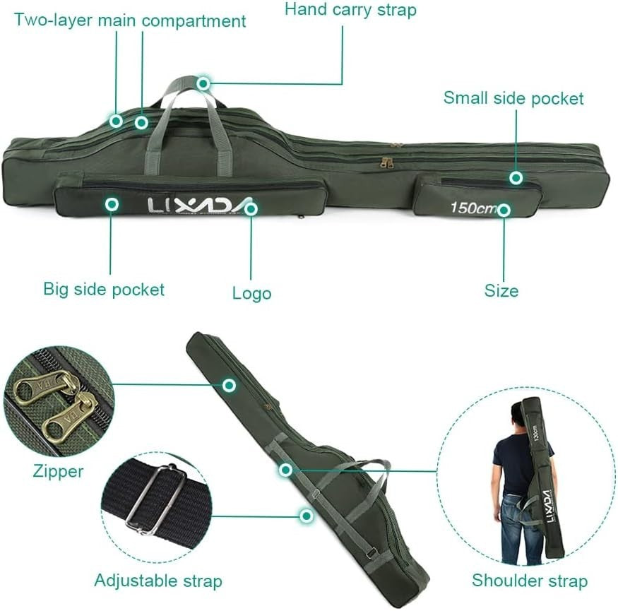 150cm Fishing Rod Reel Carry Bag 420D Oxford Waterproof