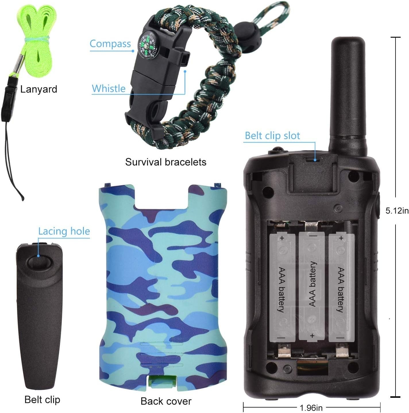 Kids Walkie Talkies 8 Channel 3KM Long Range Outdoor Toy Gift Blue Camo