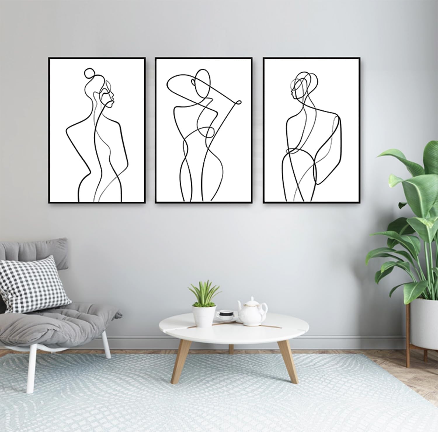 Abstract Woman Line Wall Art Set 3 60x90cm Modern Posters
