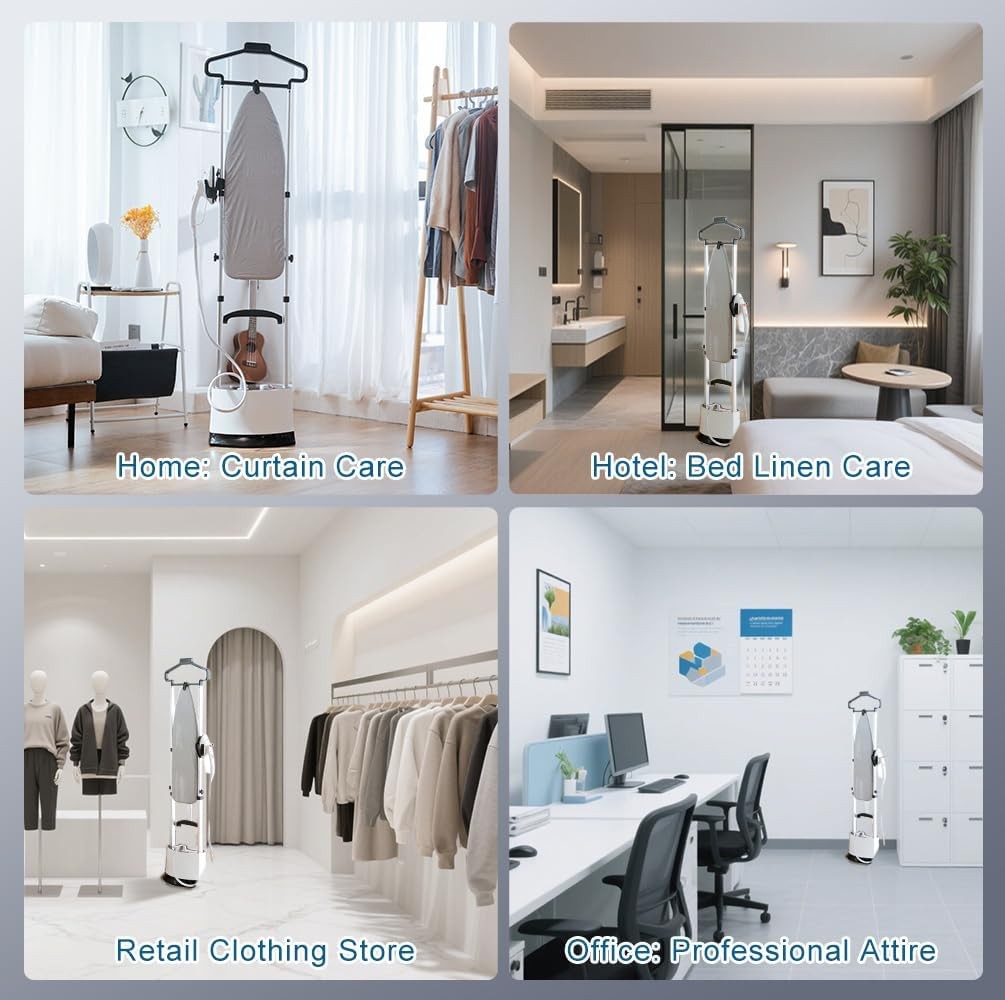 White Vertical Garment Steamer with Ironing Board 12 Steam Levels Stand