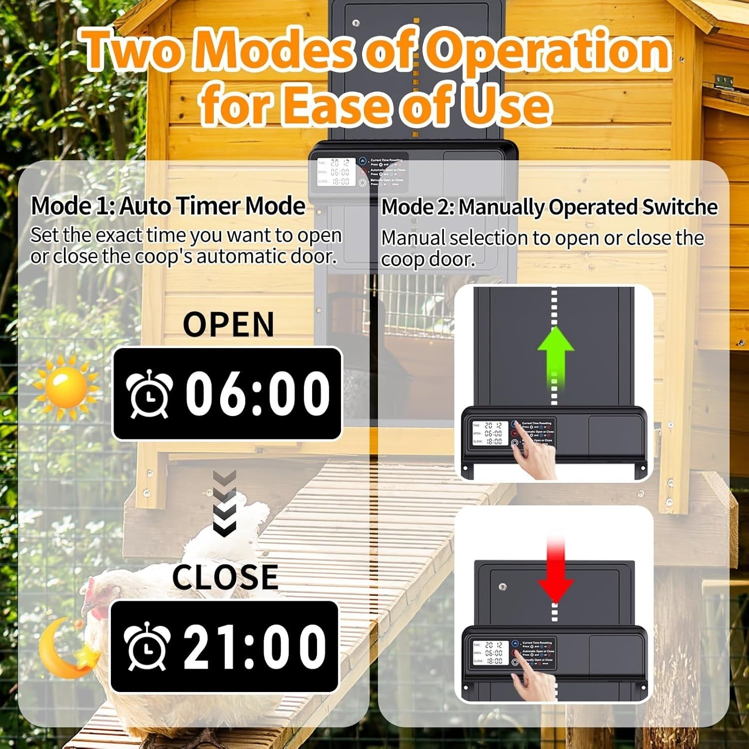 Automatic Chicken Coop Door Battery Powered Timer LCD Anti Pinch Waterproof
