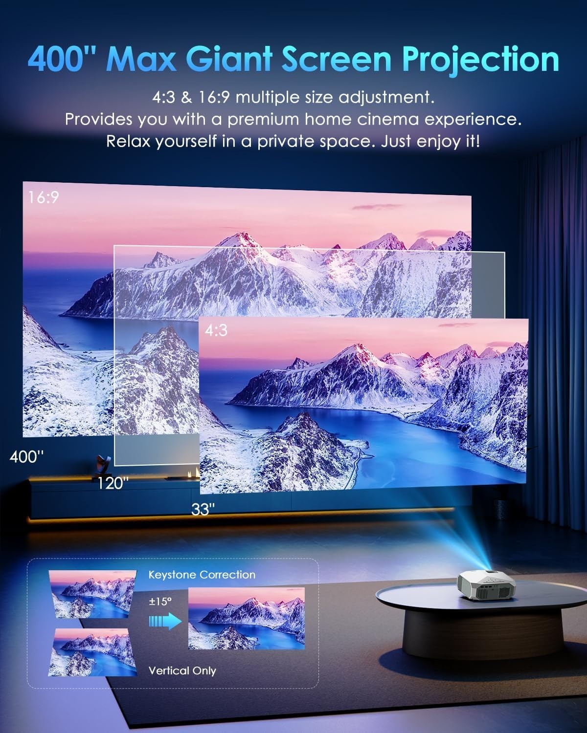 1080P WiFi 5G Bluetooth Projector 10000 Lumens 4K Outdoor