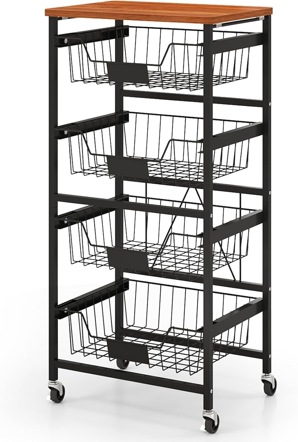 5 Tier Rolling Storage Cart Utility Trolley Pull Out Baskets Wheels