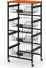 5 Tier Rolling Storage Cart Utility Trolley Pull Out Baskets Wheels