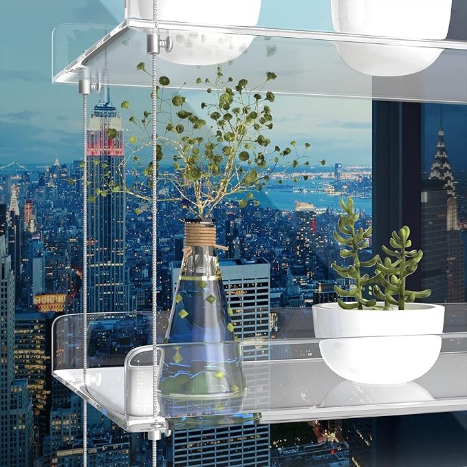 Hanging Acrylic Plant Shelves Clear Adjustable Window Flower Stand Indoor