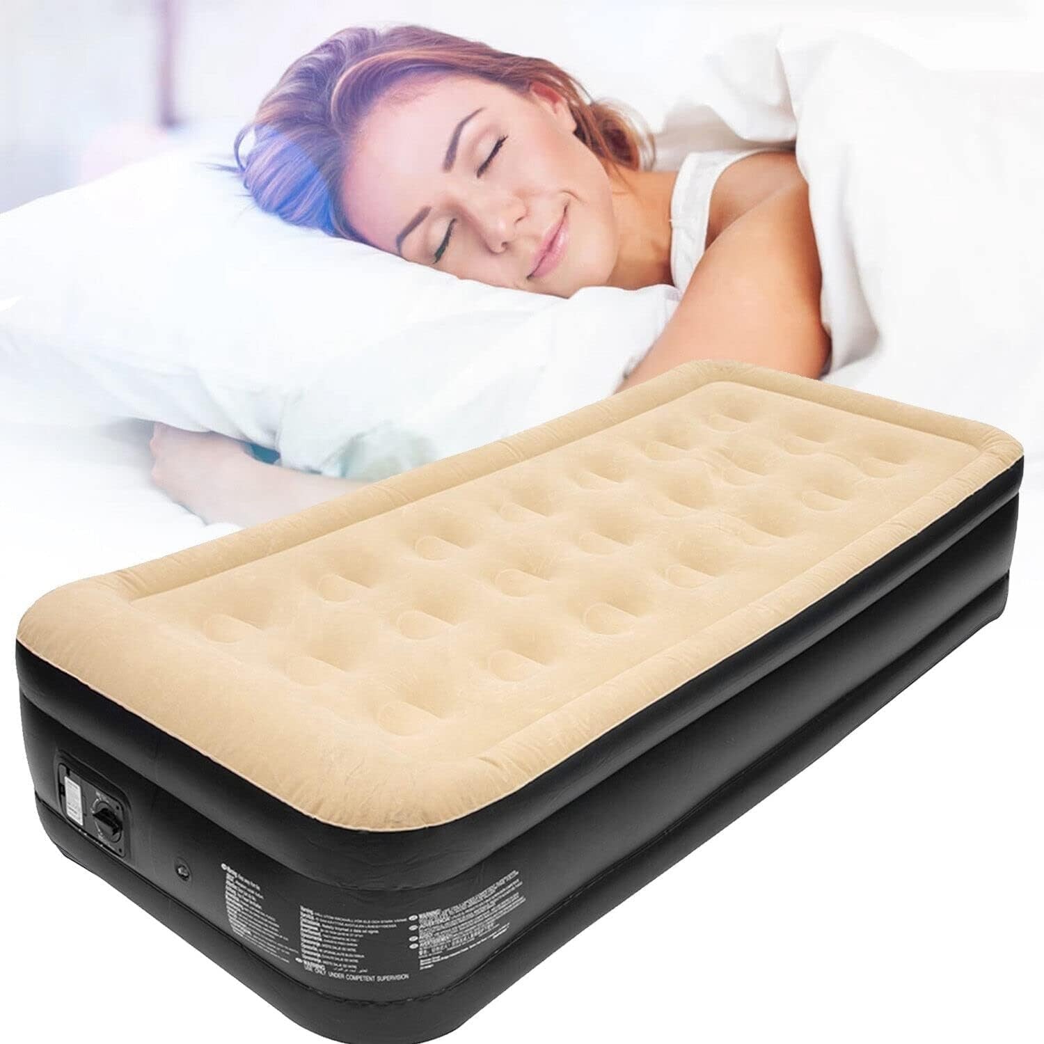High Raised Single Air Mattress with Built-In Electric Pump – Flocked Comfort