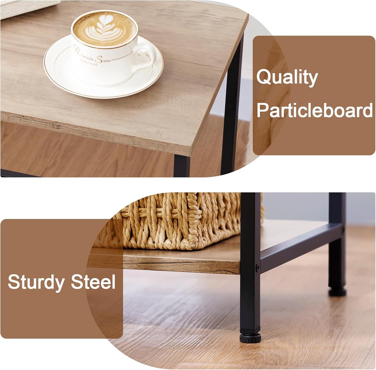 Set of 2 Industrial Side Tables with Storage Shelf Modern Small Sofa Bedside Tab