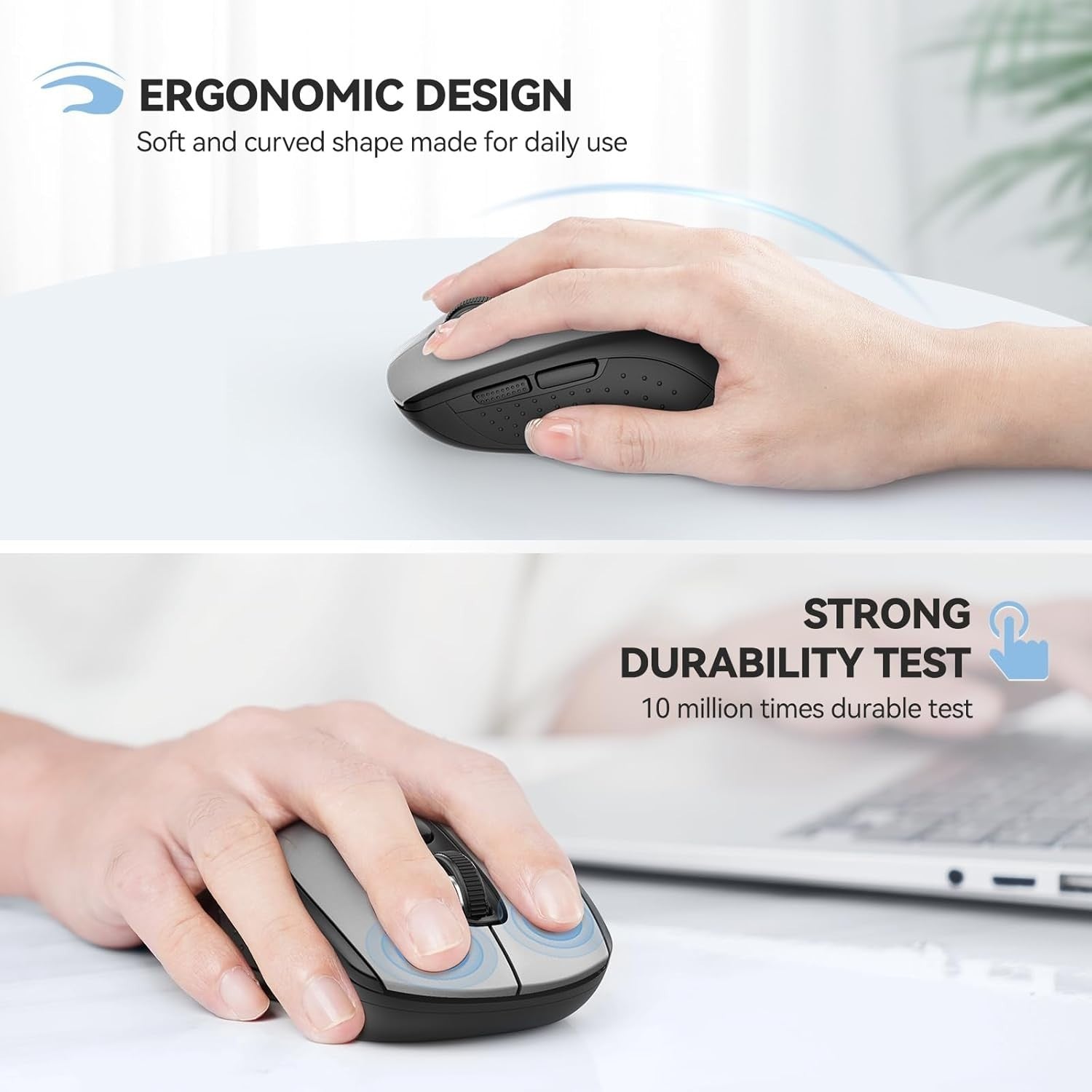 Slim Wireless Bluetooth Mouse 4000 DPI Multi Device Ergonomic Silent Clicks