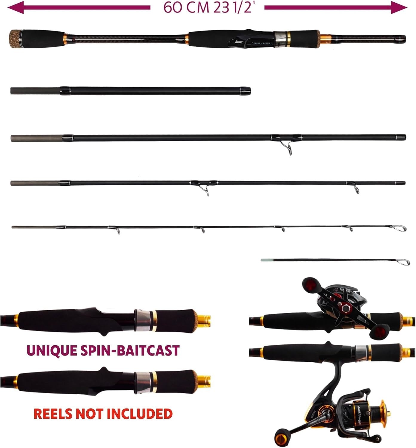 Predator Max Spin & Baitcast Travel Rod 4-Section 2 Tips Carbon Rod