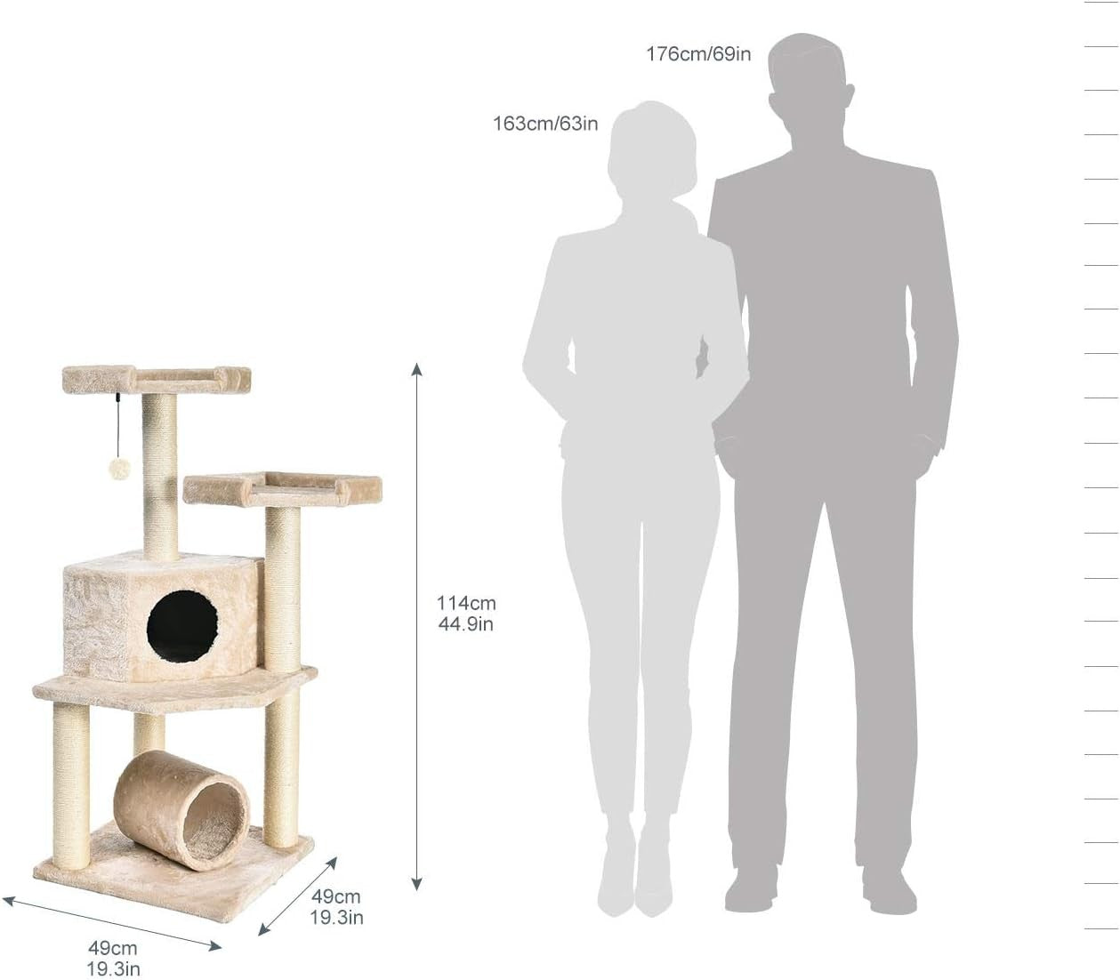 Large Cat Tree Tower with Tunnel Scratching Post 114cm Multi-Level Condo