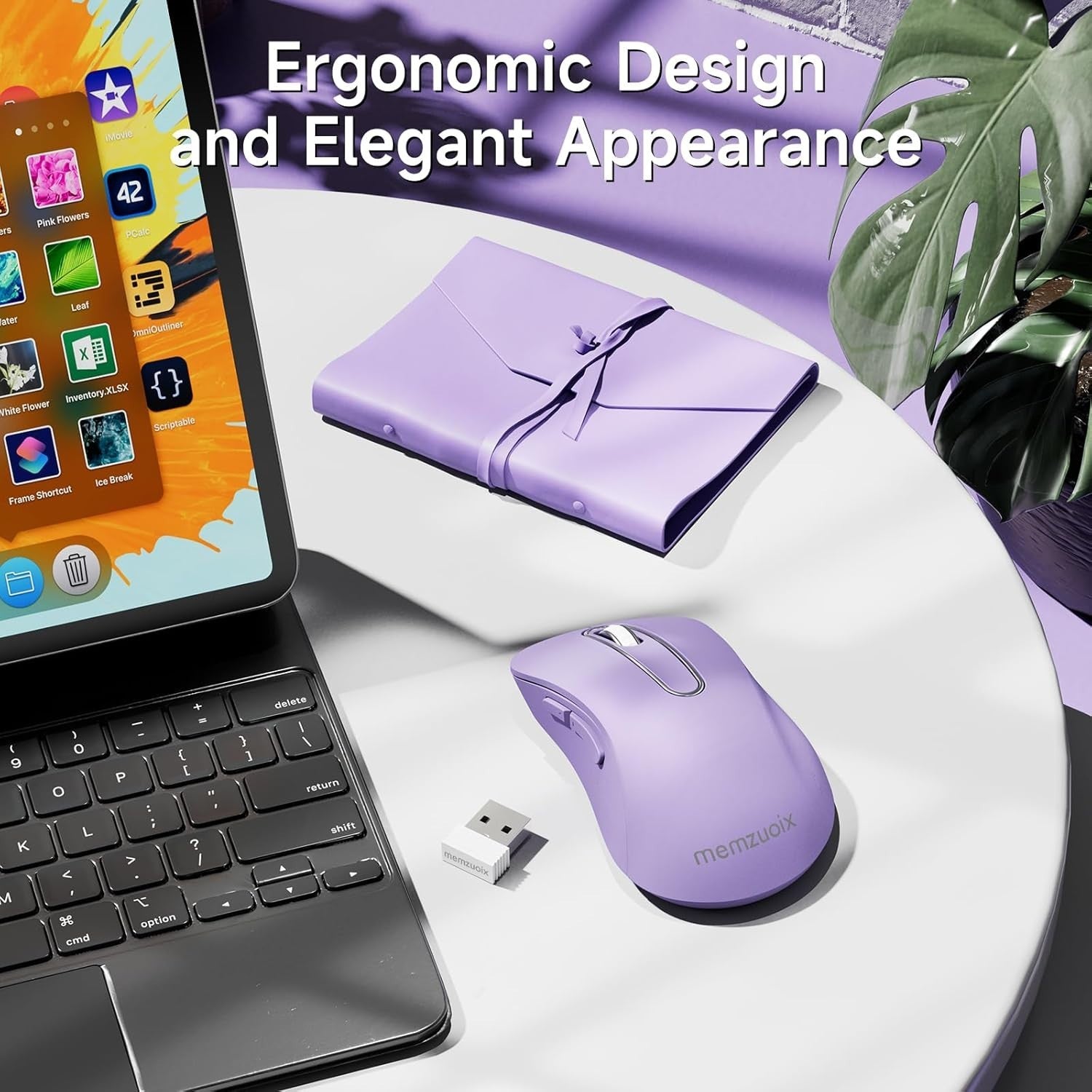 Ergonomic Wireless Mouse 1400 DPI USB 2.4G Portable Laptop Lilac