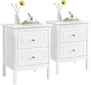 White Bedside Tables Set of 2 with Drawers, Wooden Nightstands