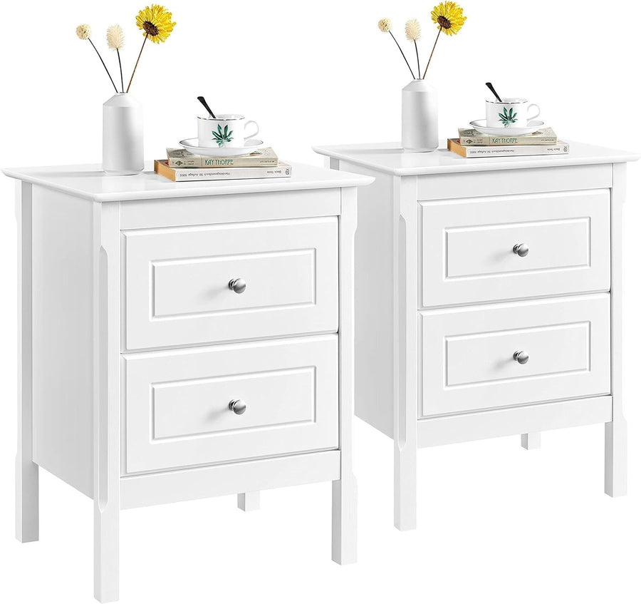 White Bedside Tables Set of 2 with Drawers, Wooden Nightstands