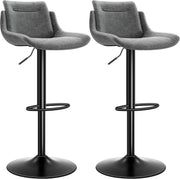 Adjustable Grey PU Leather Bar Stools Set of 2 Swivel Kitchen Counter