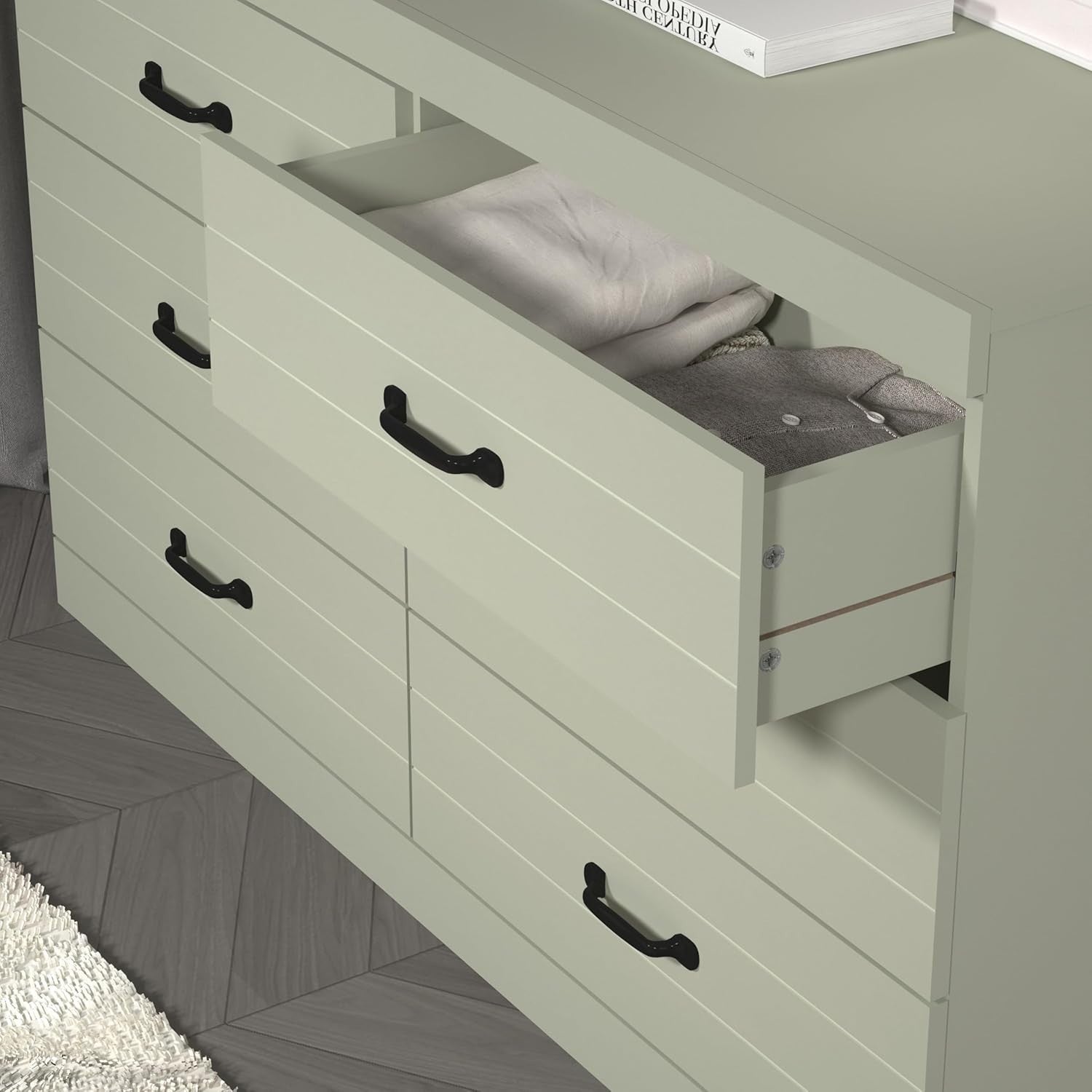 Sage Green 6 Drawer Chest, Wide Storage Unit for Bedroom or Hallway