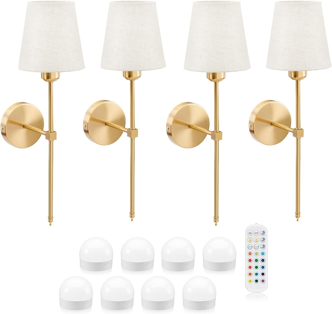 8-Light LED Wall Lamp Set, Wireless, Dimmable, Rechargeable + Remote