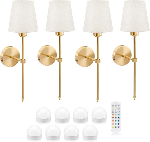 8-Light LED Wall Lamp Set, Wireless, Dimmable, Rechargeable + Remote