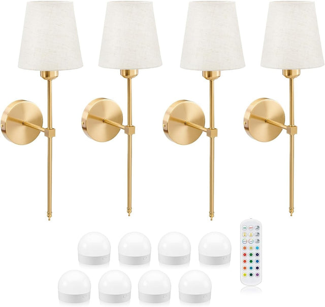8-Light LED Wall Lamp Set, Wireless, Dimmable, Rechargeable + Remote