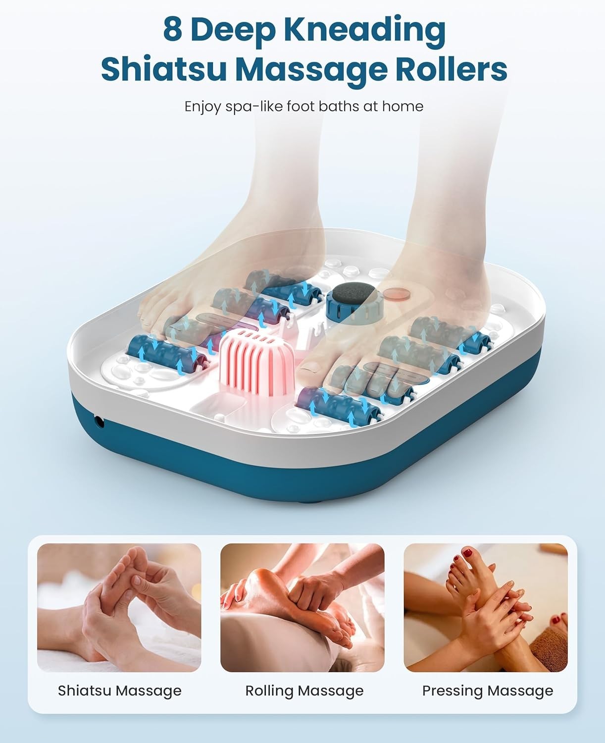 Electric Foot Bath Massager w/ Bubbles Heat Rollers Timer Foldable