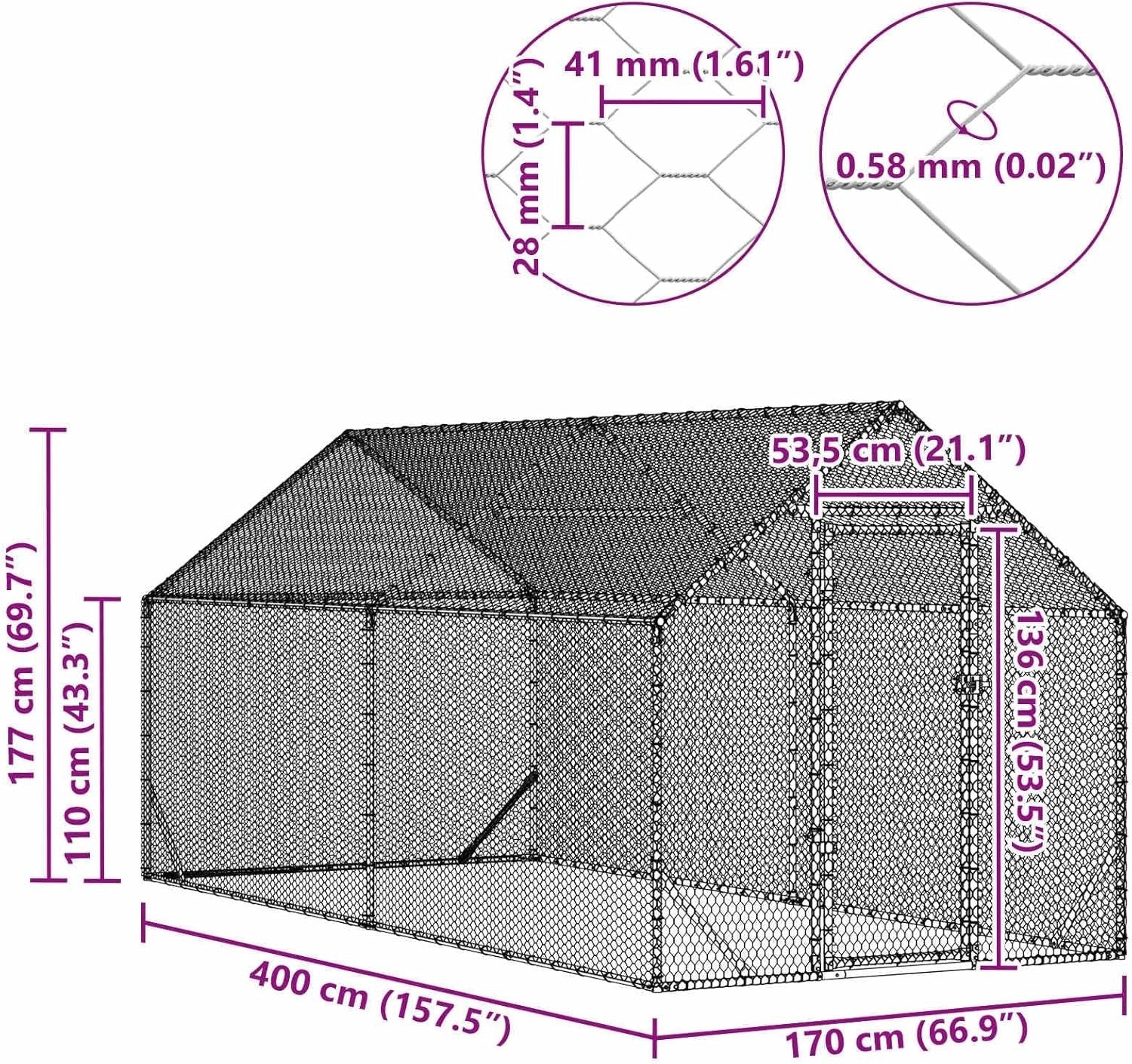 XXL Galvanised Steel Chicken Cage 400x170x177cm