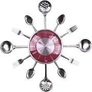 18" Cutlery Wall Clock Modern Kitchen Spoon Fork Silent Large 45cm Red Decor