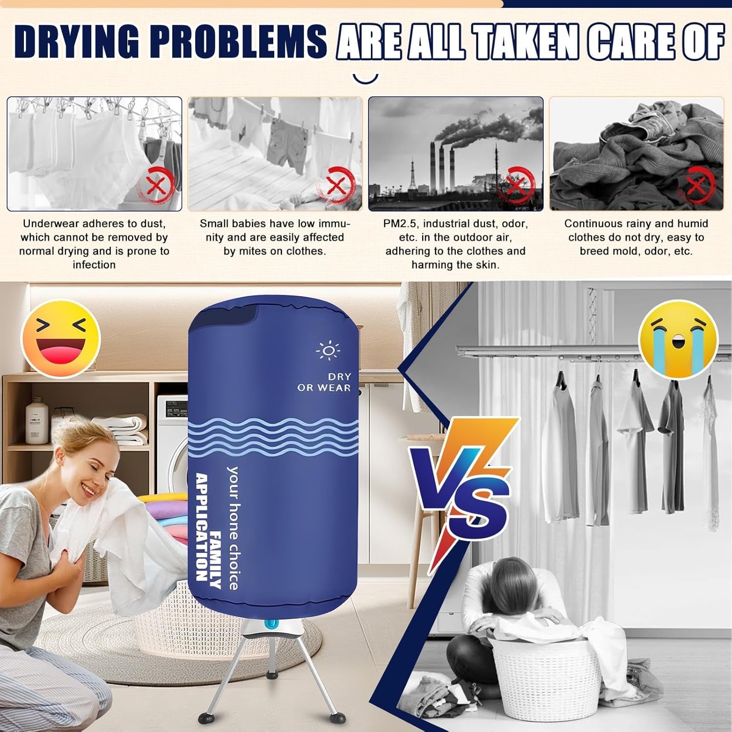 1000W Electric Clothes Dryer Heated Airer Pod 12kg Fast Indoor Drying