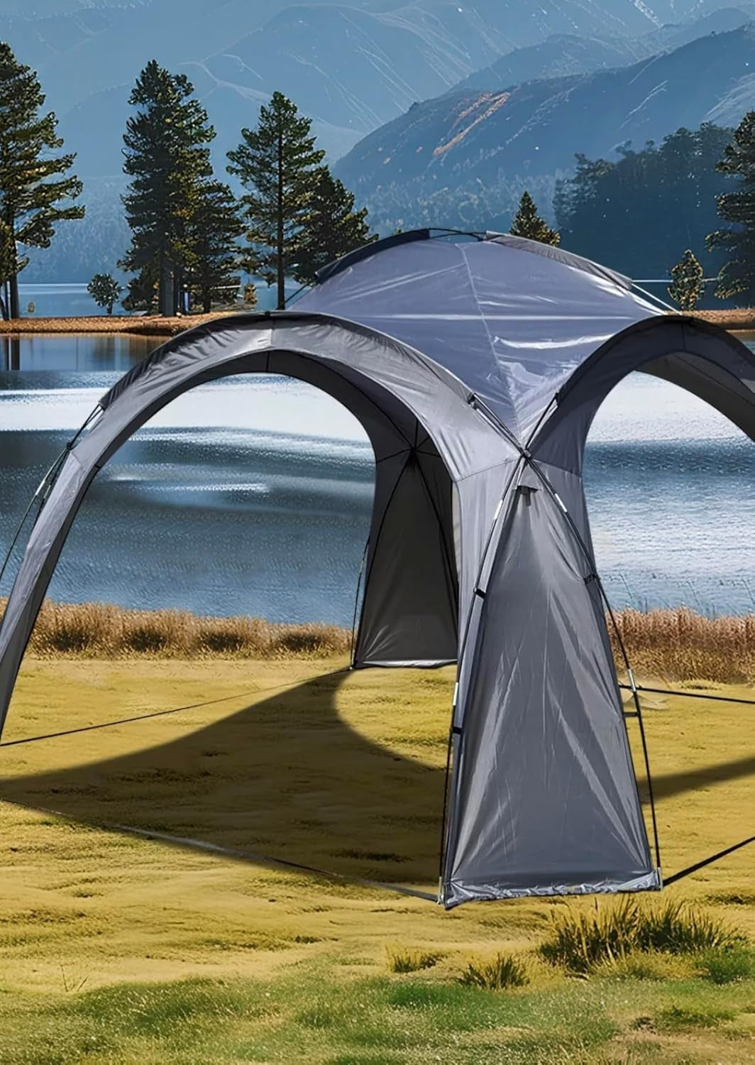 3.5m Dome Gazebo Outdoor Tent Grey Waterproof UV Protection 4-Post
