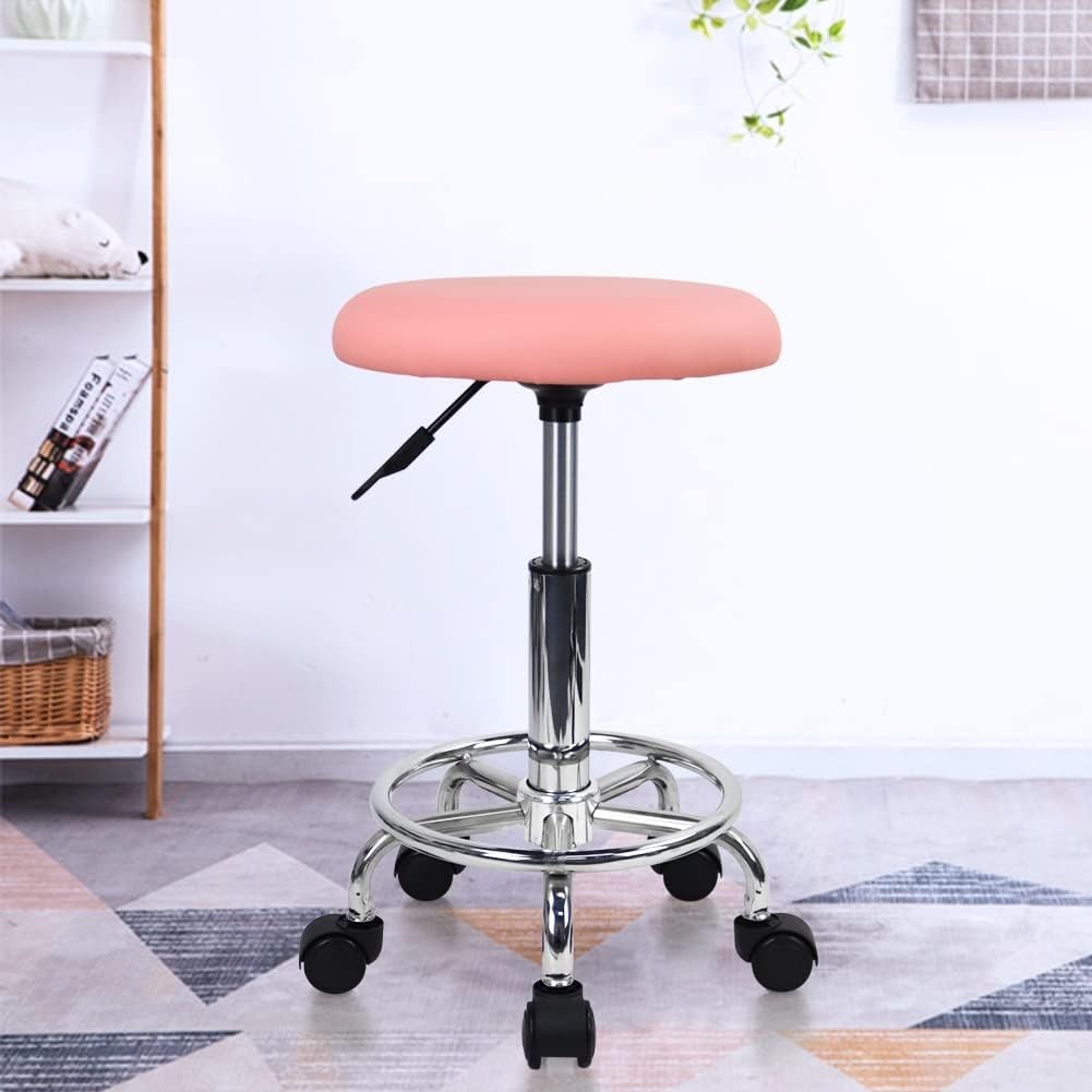 Pink Adjustable Swivel Stool with Wheels – PU Leather Seat for Salon & Home