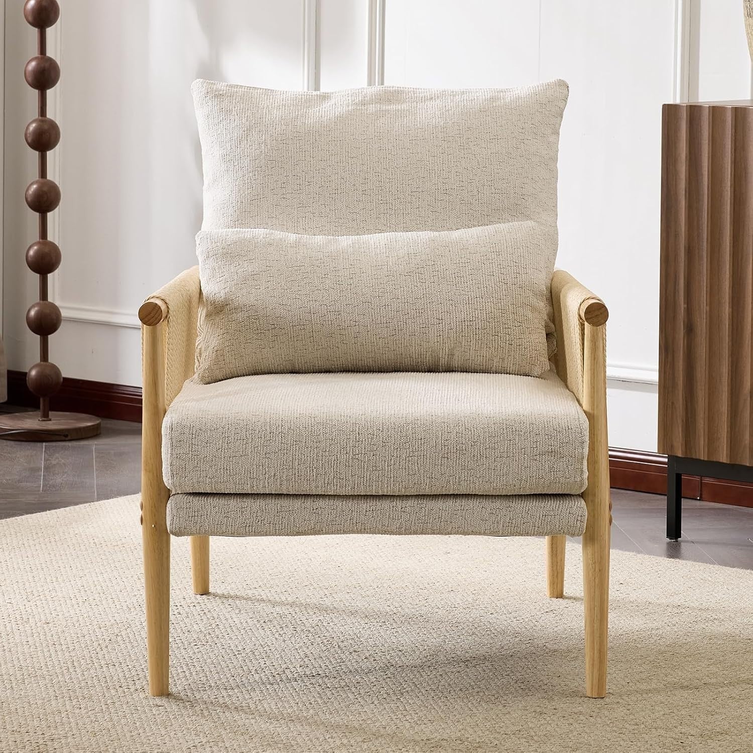 Comfy Rattan Accent Armchair Boucle Seat w/ Pillow Lounge Living Room