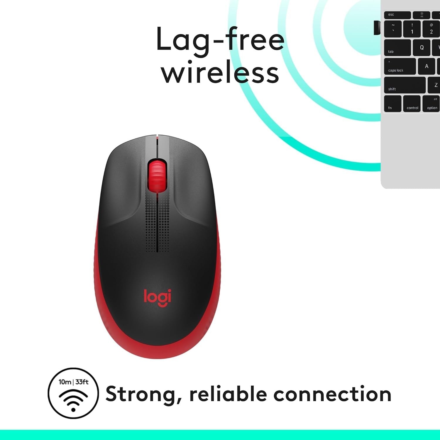 Full Size Wireless Mouse Red USB 18 Month Battery Ergonomic