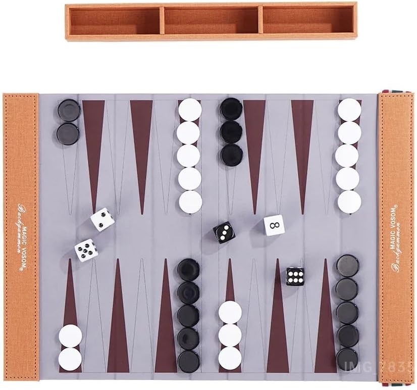 Travel Backgammon Set Foldable Board Chess Checkers Portable Game for Adults