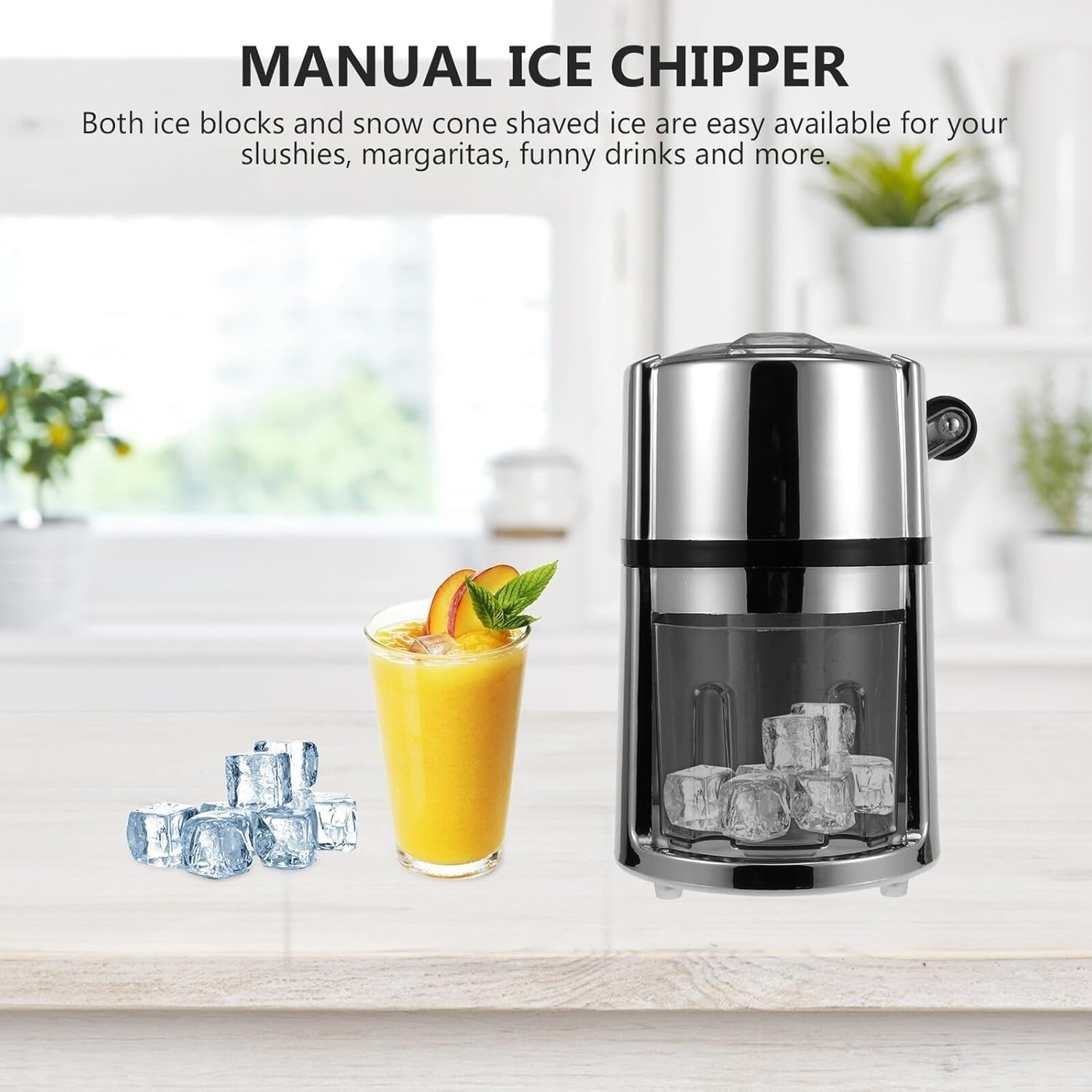Manual Ice Crusher Hand Crank Snow Cone Slush Maker Stainless Steel