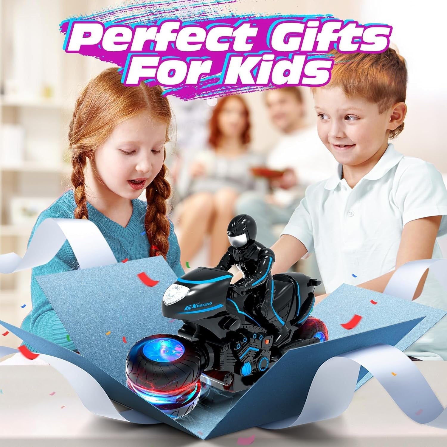 RC Stunt Motorcycle Car, 360° Flip Remote Control Vehicle for Kids