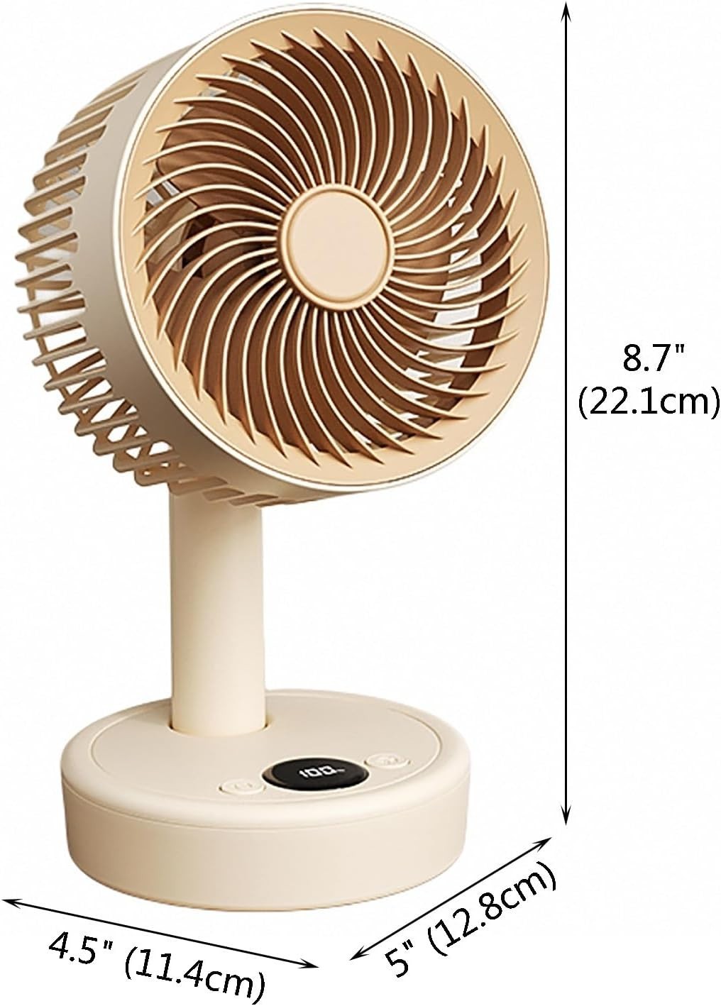 Portable Small Table Fan 5-Speed w LED Display Quiet USB Rechargeable Air White