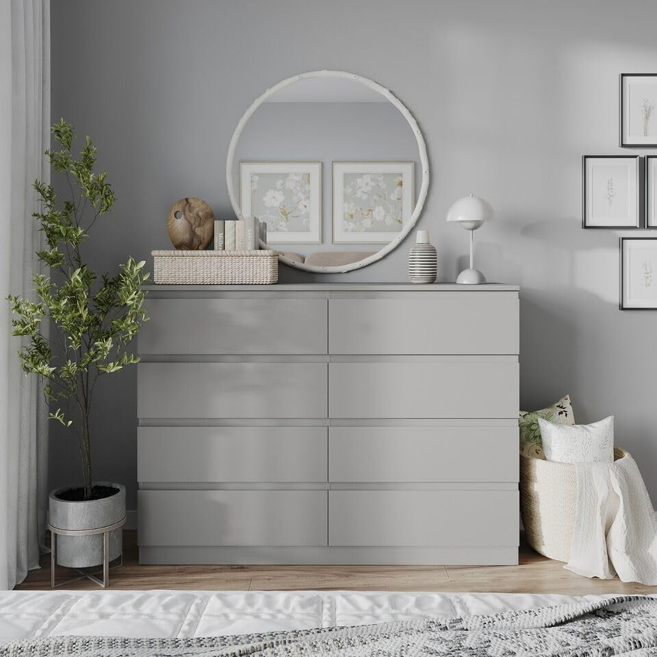 8 Drawer Grey Chest Modern Storage Unit Bedroom Dresser Cabinet Wood