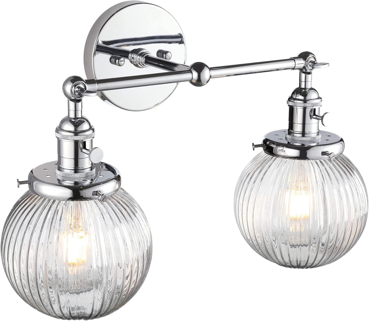 Modern Chrome 2-Light Glass Wall Sconce | Dimmable Bedroom & Living Room Lamp