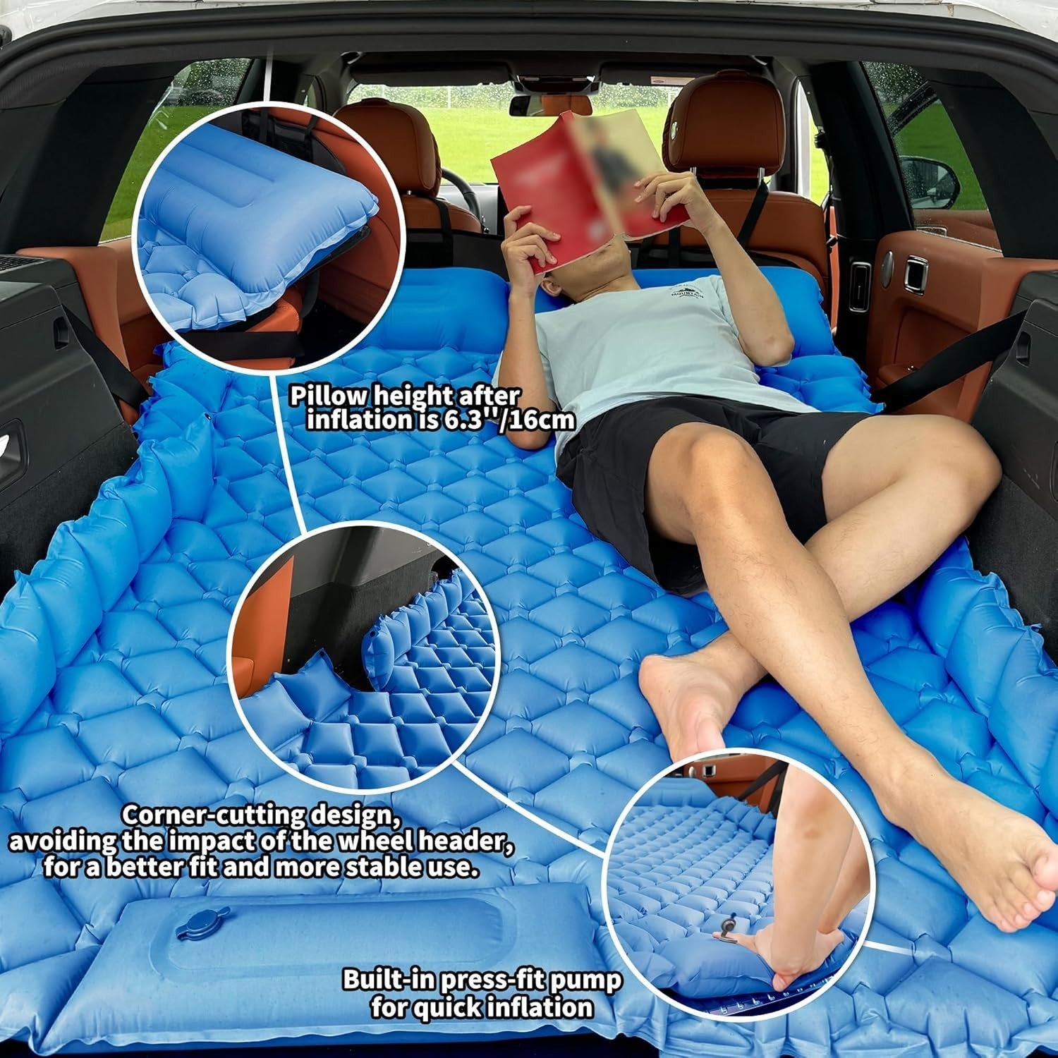 Inflatable Car Air Mattress with Foot Pump & Velvet Blanket – 2 Person SUV Bed