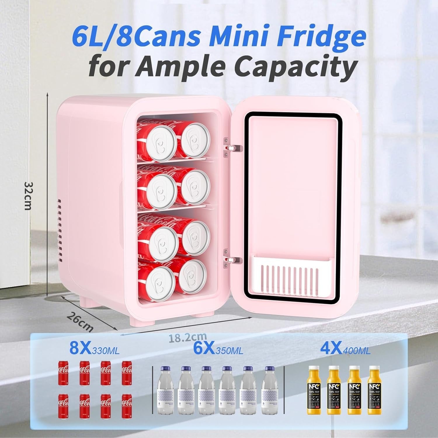 6L Mini Fridge Portable AC/DC Cooler Warmer Bedroom Skincare Pink