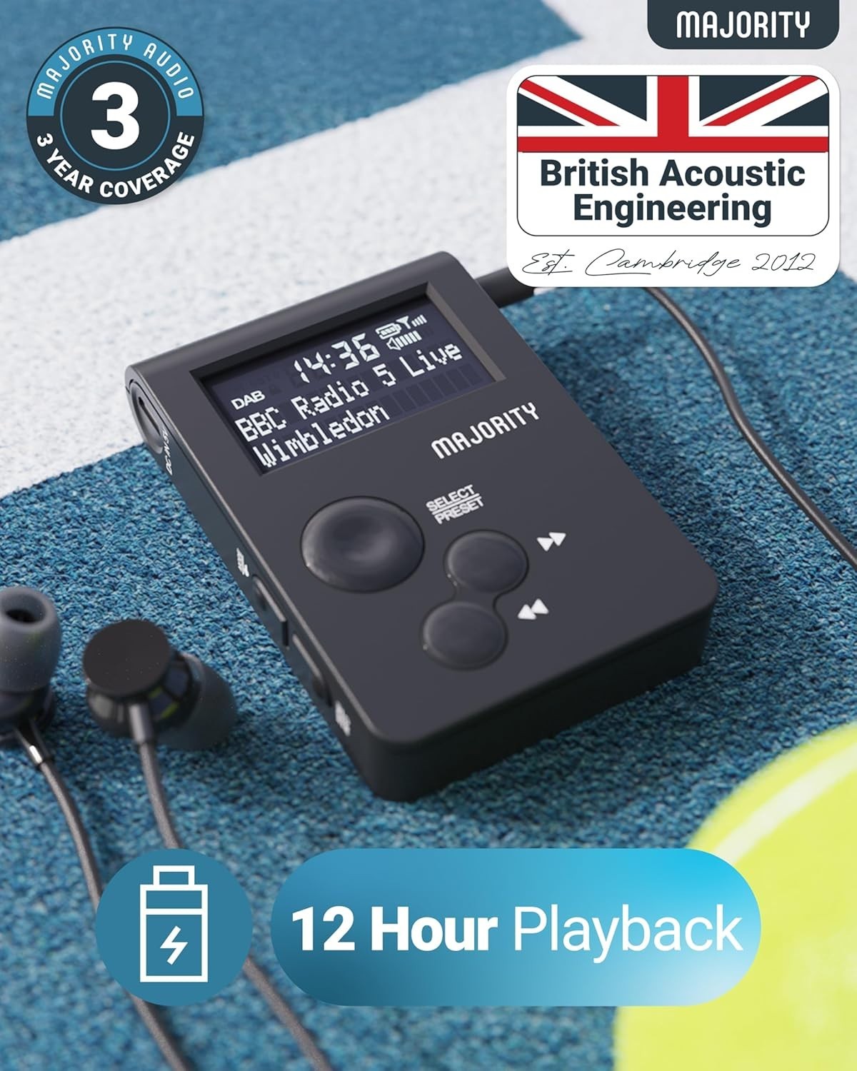 Pocket DAB/FM Radio with Sports Clip, USB Charging & 12H Battery