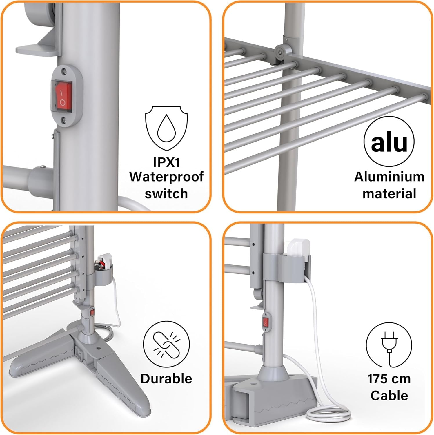 Heated Clothes Airer 3 Tier Electric Drying Rack Foldable 300W Fast Dry