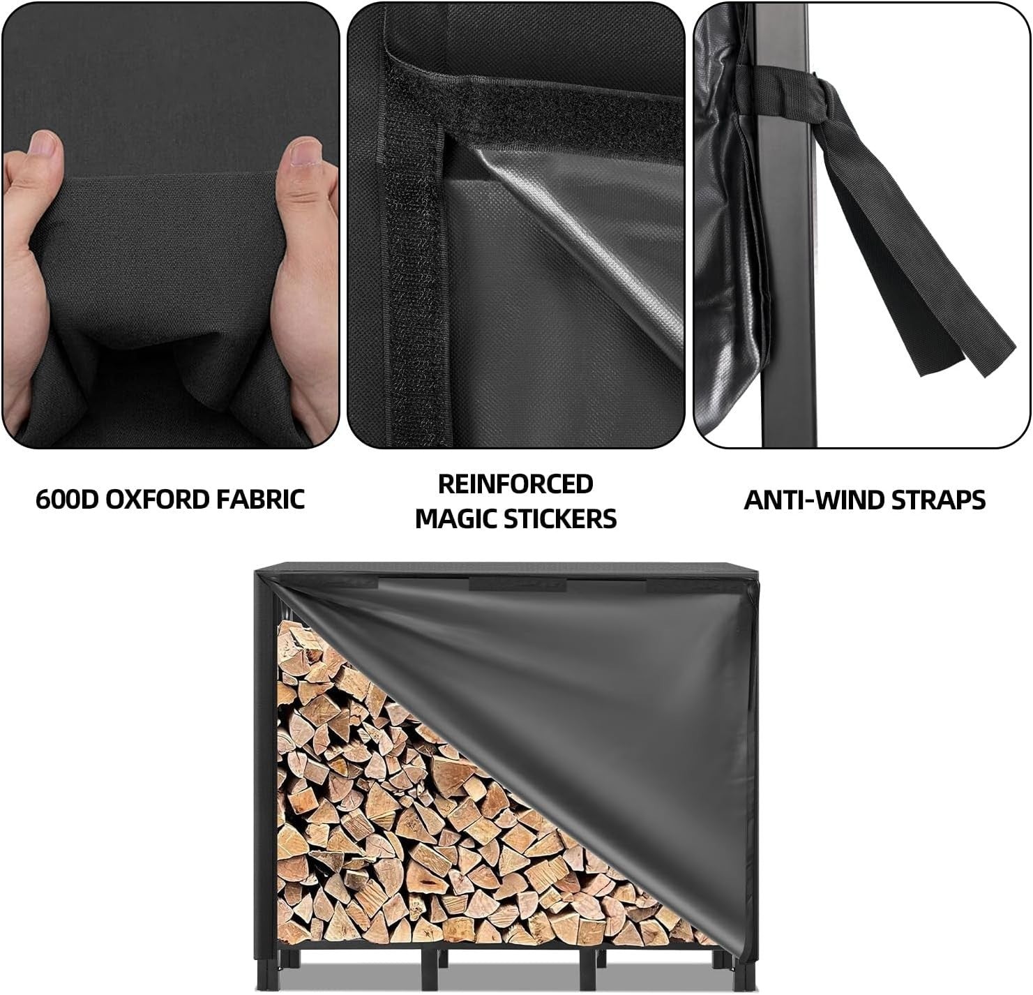Heavy Duty Outdoor Firewood Rack with Waterproof Cover, Large 122x30.5x100cm