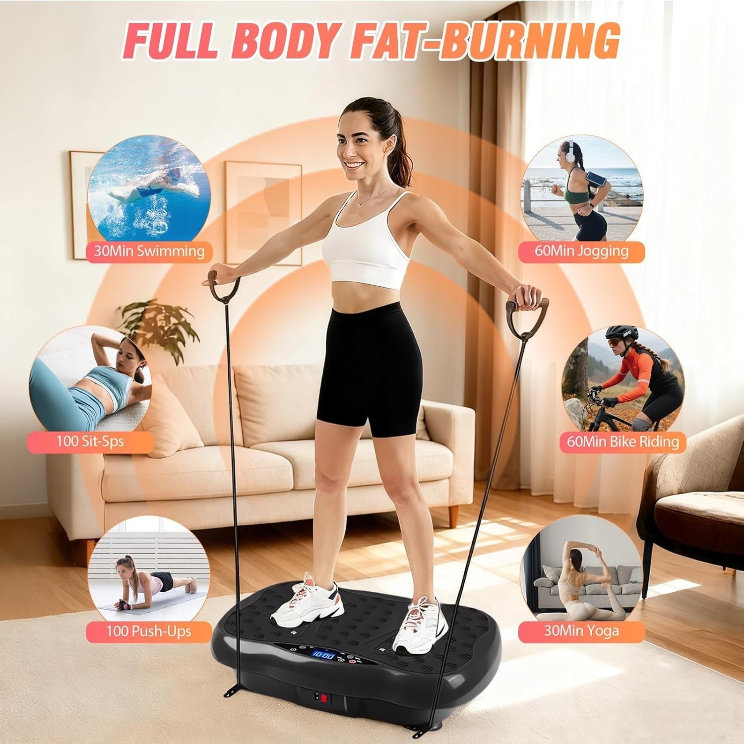 Black Dual Motor Vibration Plate Exercise Machine 120 Levels 330lbs