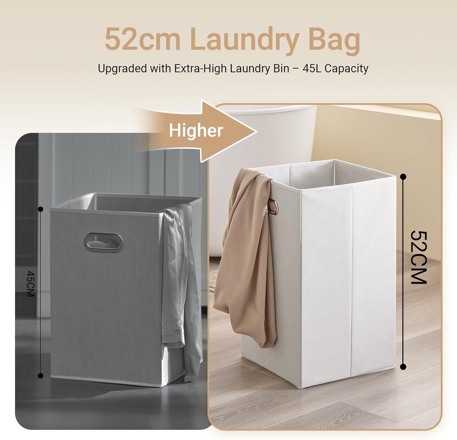 Slim Bathroom Laundry Cabinet with 3 Baskets Tall Storage Unit White