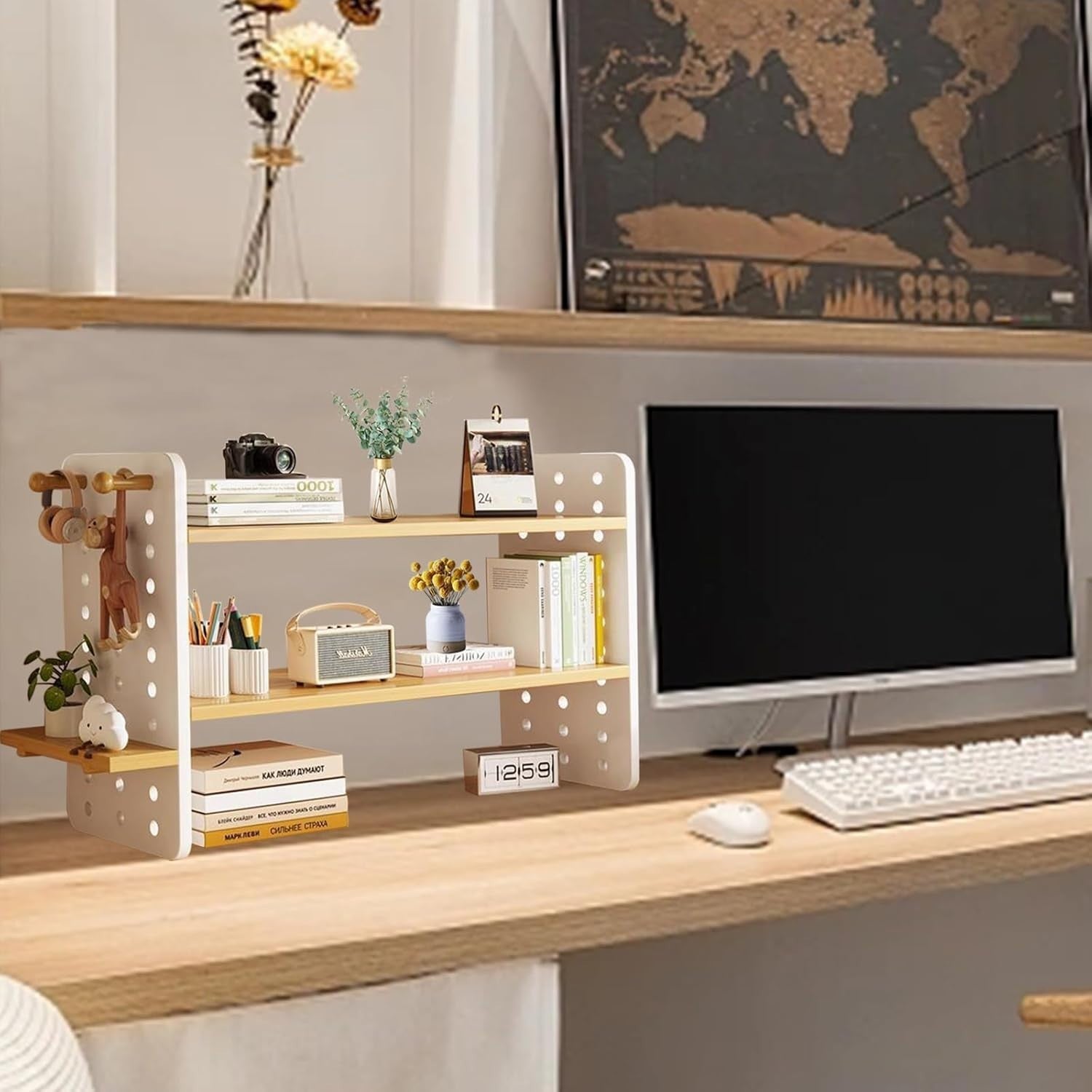 5-Shelf Adjustable Wooden Desktop Bookcase Modern Tabletop Organizer 40cm